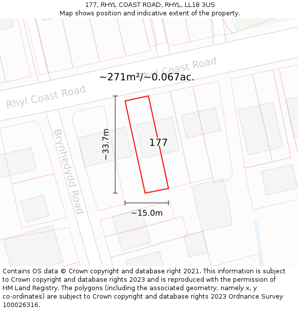 177, RHYL COAST ROAD, RHYL, LL18 3US: Plot and title map