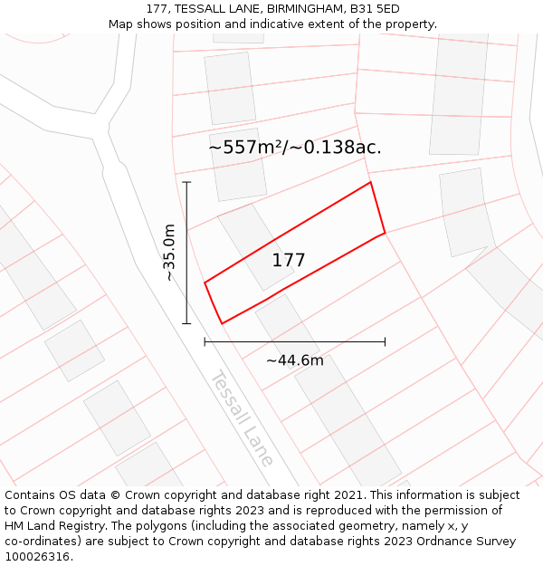 177, TESSALL LANE, BIRMINGHAM, B31 5ED: Plot and title map