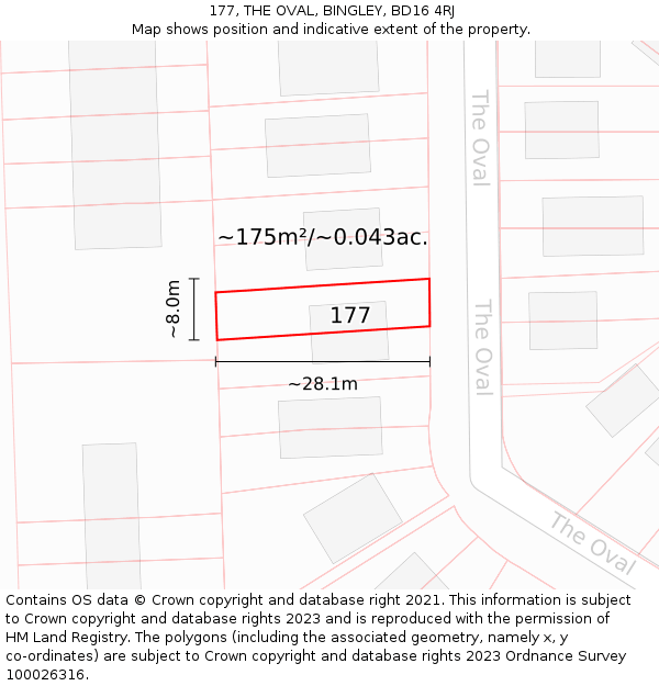 177, THE OVAL, BINGLEY, BD16 4RJ: Plot and title map