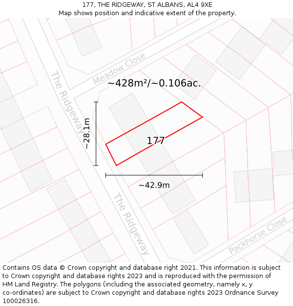 177, THE RIDGEWAY, ST ALBANS, AL4 9XE: Plot and title map