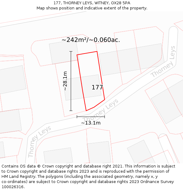 177, THORNEY LEYS, WITNEY, OX28 5PA: Plot and title map