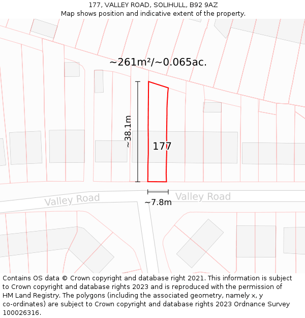 177, VALLEY ROAD, SOLIHULL, B92 9AZ: Plot and title map