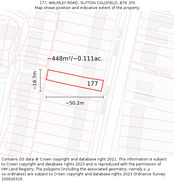 177, WALMLEY ROAD, SUTTON COLDFIELD, B76 1PX: Plot and title map