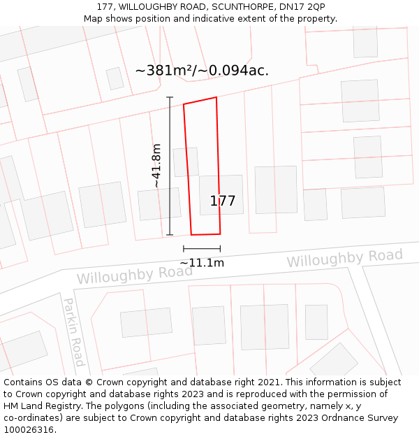 177, WILLOUGHBY ROAD, SCUNTHORPE, DN17 2QP: Plot and title map