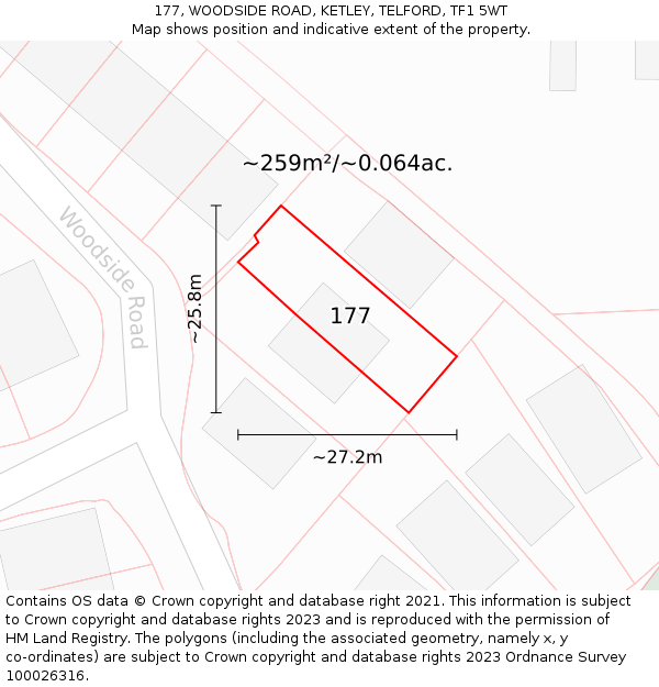 177, WOODSIDE ROAD, KETLEY, TELFORD, TF1 5WT: Plot and title map