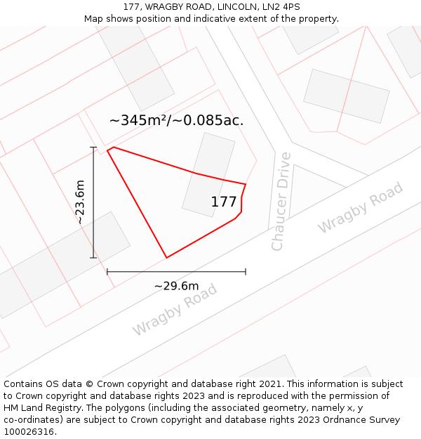 177, WRAGBY ROAD, LINCOLN, LN2 4PS: Plot and title map