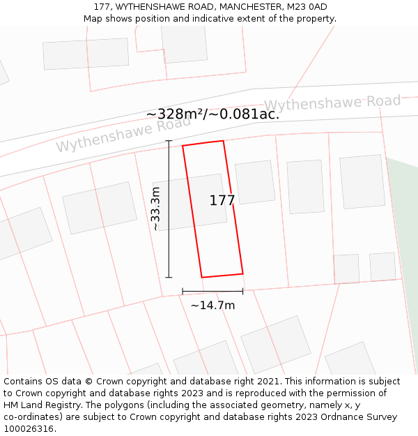 177, WYTHENSHAWE ROAD, MANCHESTER, M23 0AD: Plot and title map