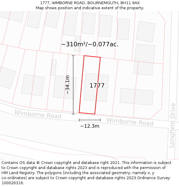 1777, WIMBORNE ROAD, BOURNEMOUTH, BH11 9AX: Plot and title map