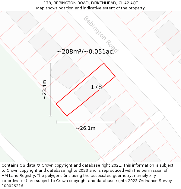 178, BEBINGTON ROAD, BIRKENHEAD, CH42 4QE: Plot and title map