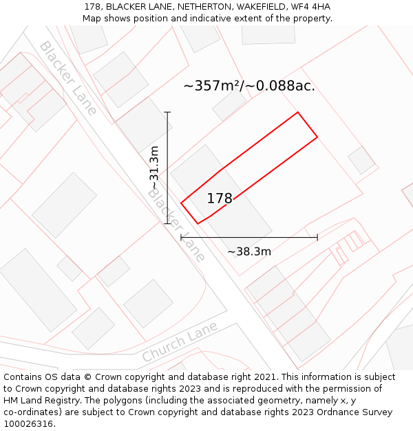 178, BLACKER LANE, NETHERTON, WAKEFIELD, WF4 4HA: Plot and title map