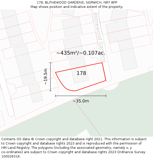 178, BLITHEWOOD GARDENS, NORWICH, NR7 8PP: Plot and title map