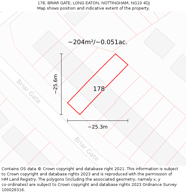 178, BRIAR GATE, LONG EATON, NOTTINGHAM, NG10 4DJ: Plot and title map