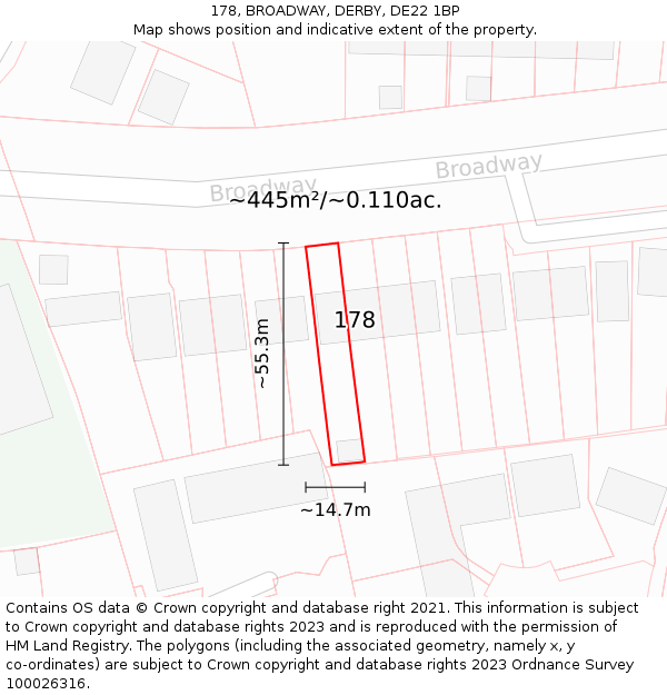 178, BROADWAY, DERBY, DE22 1BP: Plot and title map