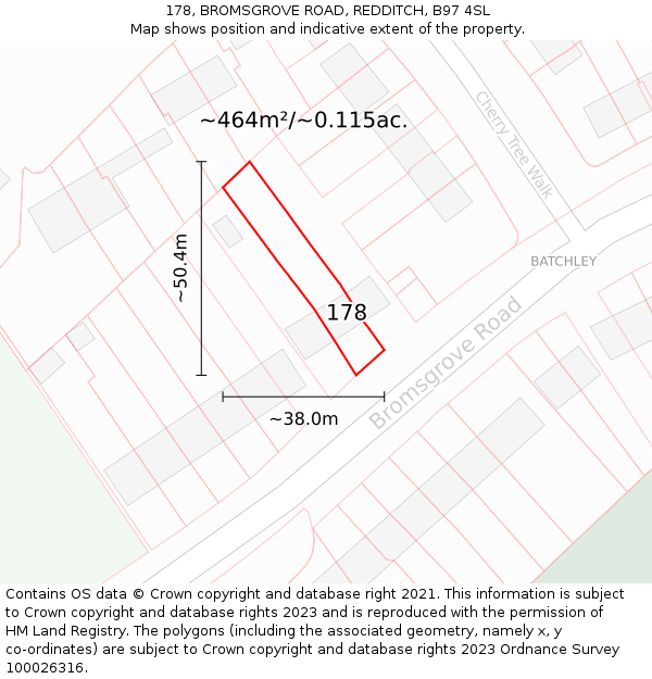 178, BROMSGROVE ROAD, REDDITCH, B97 4SL: Plot and title map