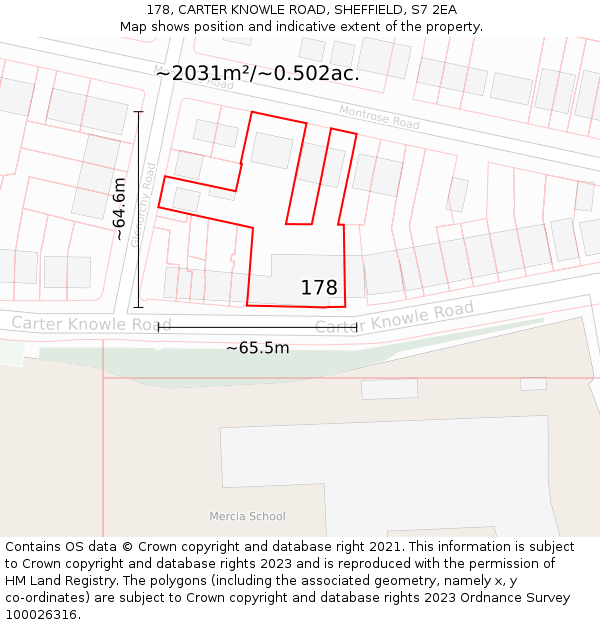 178, CARTER KNOWLE ROAD, SHEFFIELD, S7 2EA: Plot and title map