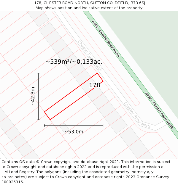 178, CHESTER ROAD NORTH, SUTTON COLDFIELD, B73 6SJ: Plot and title map