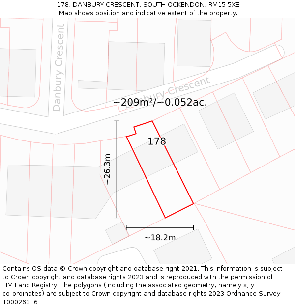 178, DANBURY CRESCENT, SOUTH OCKENDON, RM15 5XE: Plot and title map