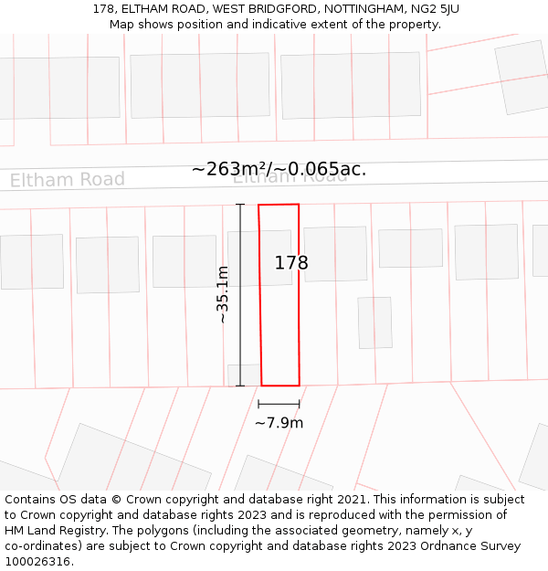 178, ELTHAM ROAD, WEST BRIDGFORD, NOTTINGHAM, NG2 5JU: Plot and title map