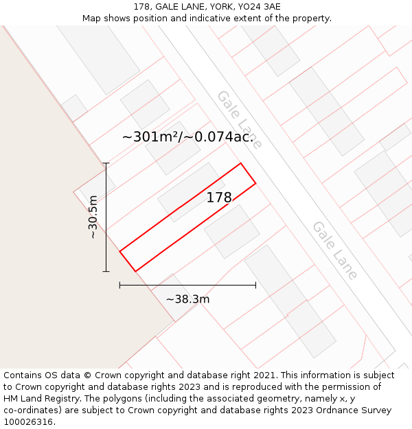 178, GALE LANE, YORK, YO24 3AE: Plot and title map