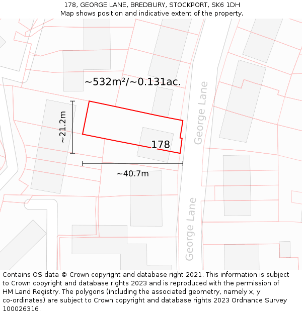 178, GEORGE LANE, BREDBURY, STOCKPORT, SK6 1DH: Plot and title map