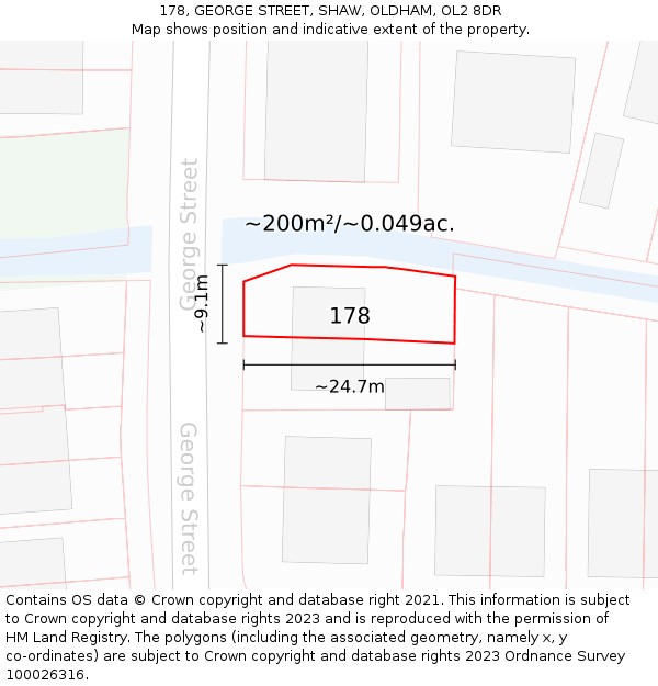 178, GEORGE STREET, SHAW, OLDHAM, OL2 8DR: Plot and title map