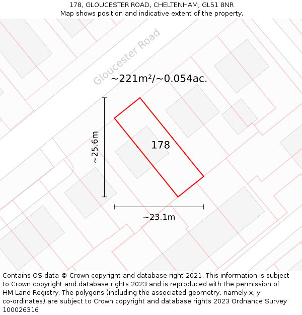 178, GLOUCESTER ROAD, CHELTENHAM, GL51 8NR: Plot and title map