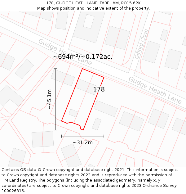 178, GUDGE HEATH LANE, FAREHAM, PO15 6PX: Plot and title map