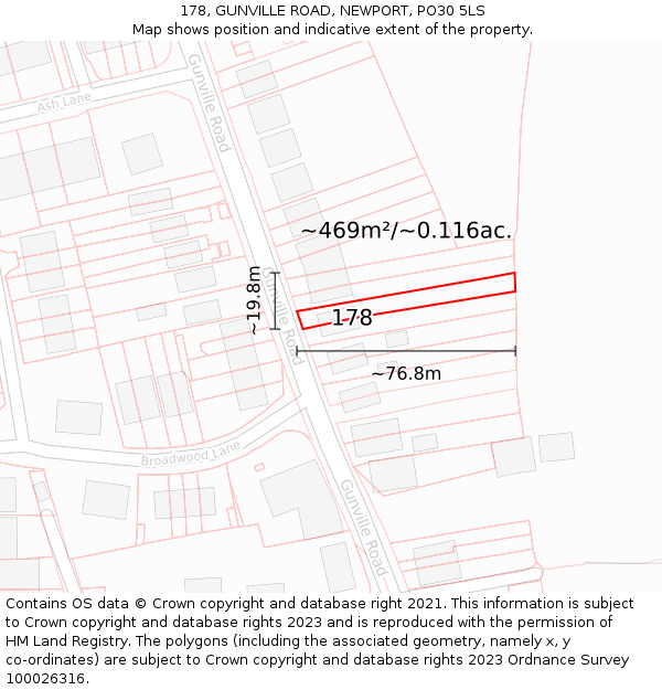 178, GUNVILLE ROAD, NEWPORT, PO30 5LS: Plot and title map