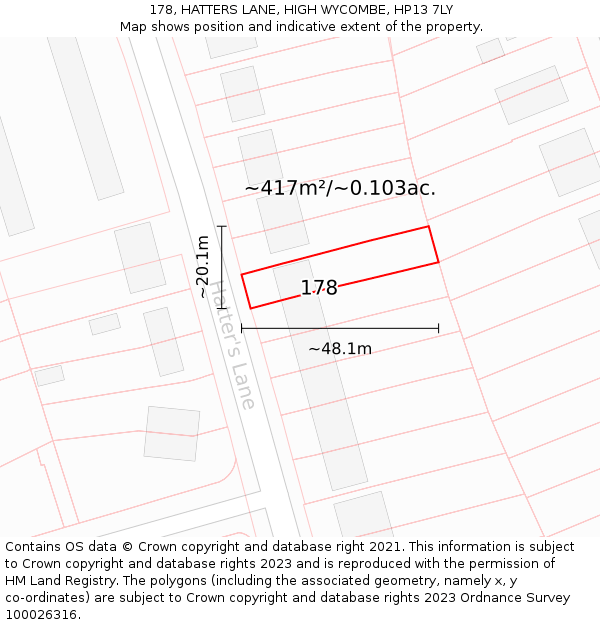 178, HATTERS LANE, HIGH WYCOMBE, HP13 7LY: Plot and title map