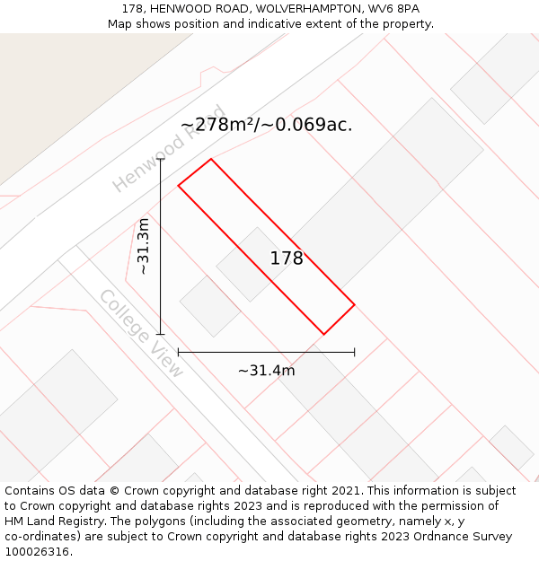 178, HENWOOD ROAD, WOLVERHAMPTON, WV6 8PA: Plot and title map