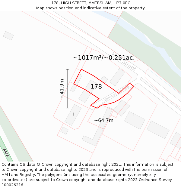 178, HIGH STREET, AMERSHAM, HP7 0EG: Plot and title map