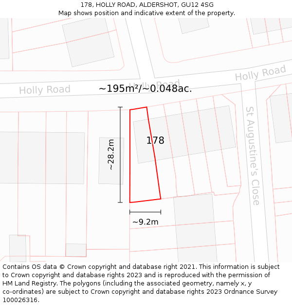178, HOLLY ROAD, ALDERSHOT, GU12 4SG: Plot and title map