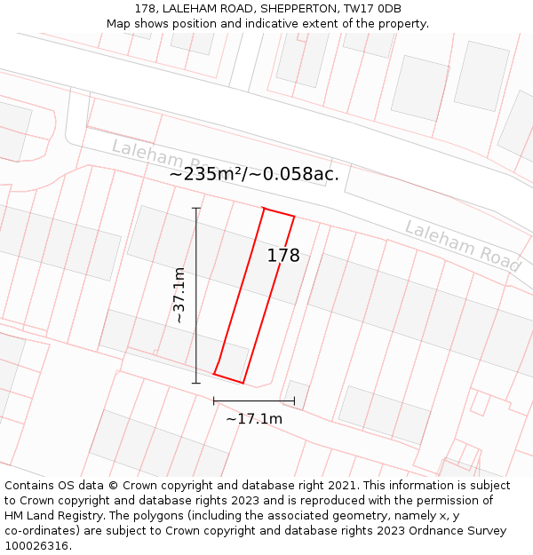 178, LALEHAM ROAD, SHEPPERTON, TW17 0DB: Plot and title map