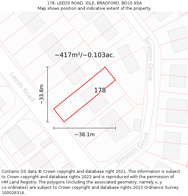 178, LEEDS ROAD, IDLE, BRADFORD, BD10 9SA: Plot and title map