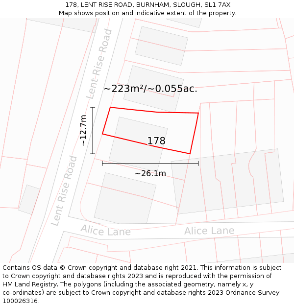 178, LENT RISE ROAD, BURNHAM, SLOUGH, SL1 7AX: Plot and title map