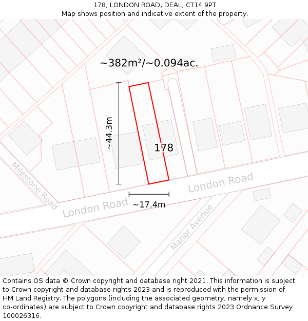 178, LONDON ROAD, DEAL, CT14 9PT: Plot and title map