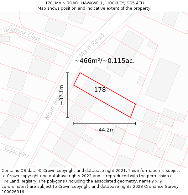 178, MAIN ROAD, HAWKWELL, HOCKLEY, SS5 4EH: Plot and title map