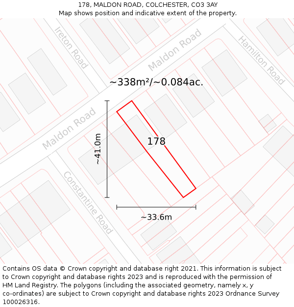 178, MALDON ROAD, COLCHESTER, CO3 3AY: Plot and title map