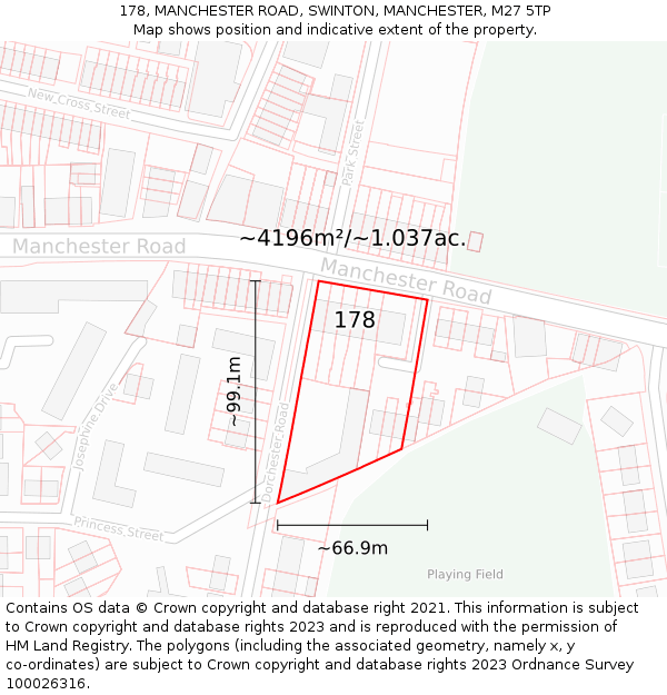 178, MANCHESTER ROAD, SWINTON, MANCHESTER, M27 5TP: Plot and title map