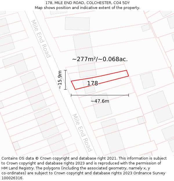 178, MILE END ROAD, COLCHESTER, CO4 5DY: Plot and title map