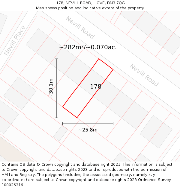 178, NEVILL ROAD, HOVE, BN3 7QG: Plot and title map