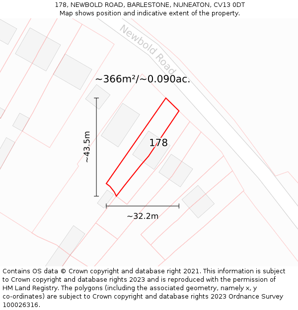 178, NEWBOLD ROAD, BARLESTONE, NUNEATON, CV13 0DT: Plot and title map