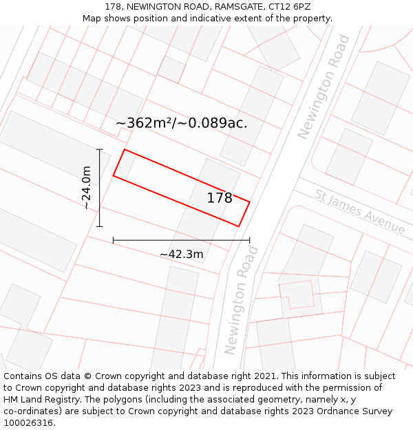 178, NEWINGTON ROAD, RAMSGATE, CT12 6PZ: Plot and title map