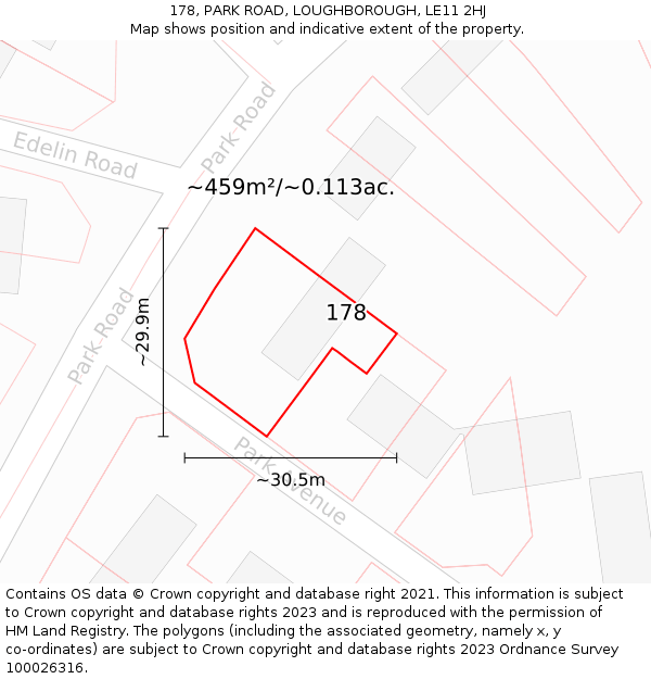 178, PARK ROAD, LOUGHBOROUGH, LE11 2HJ: Plot and title map