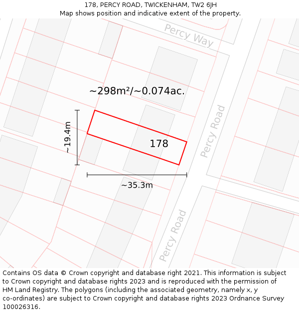 178, PERCY ROAD, TWICKENHAM, TW2 6JH: Plot and title map