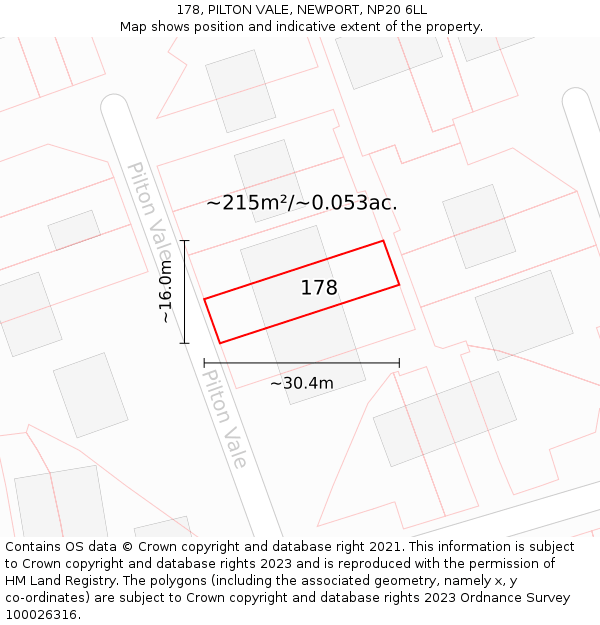 178, PILTON VALE, NEWPORT, NP20 6LL: Plot and title map