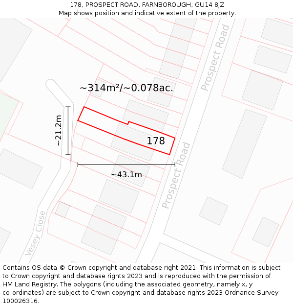 178, PROSPECT ROAD, FARNBOROUGH, GU14 8JZ: Plot and title map