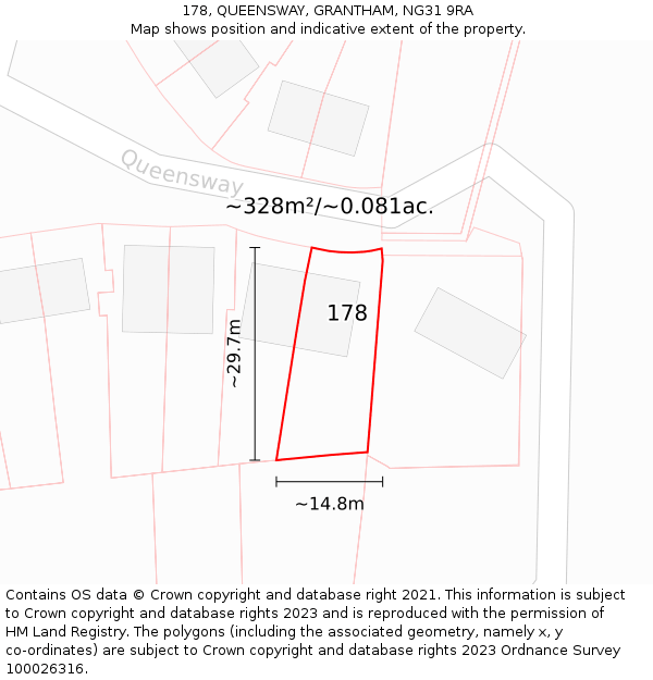 178, QUEENSWAY, GRANTHAM, NG31 9RA: Plot and title map