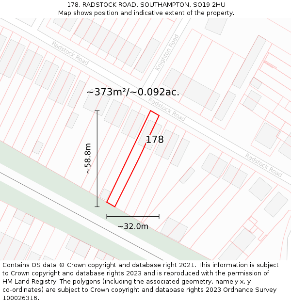 178, RADSTOCK ROAD, SOUTHAMPTON, SO19 2HU: Plot and title map