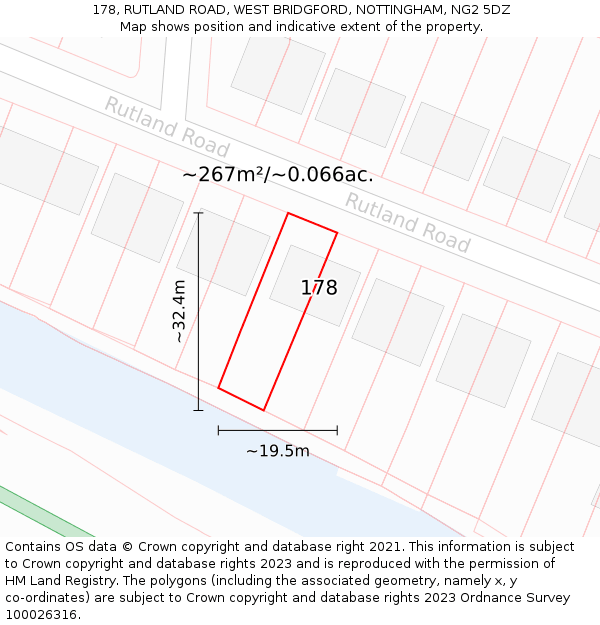 178, RUTLAND ROAD, WEST BRIDGFORD, NOTTINGHAM, NG2 5DZ: Plot and title map